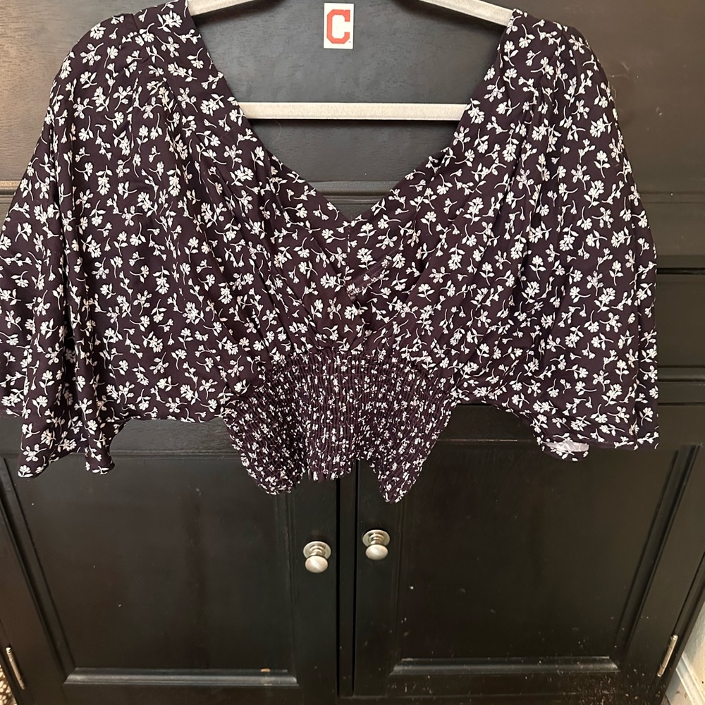 Purple Puff Sleeve Smocked Crop Top